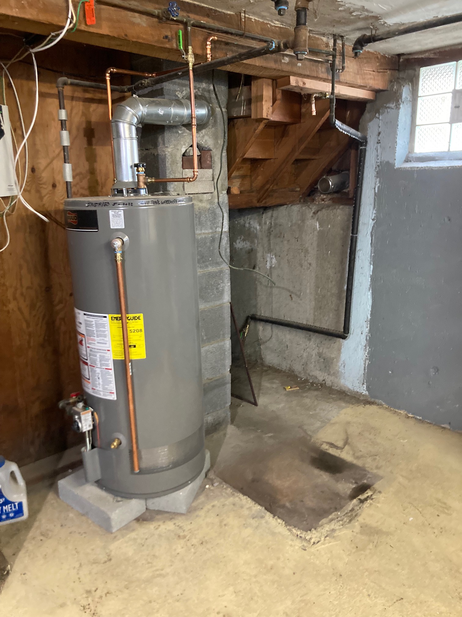 Basement with water heater but no boiler