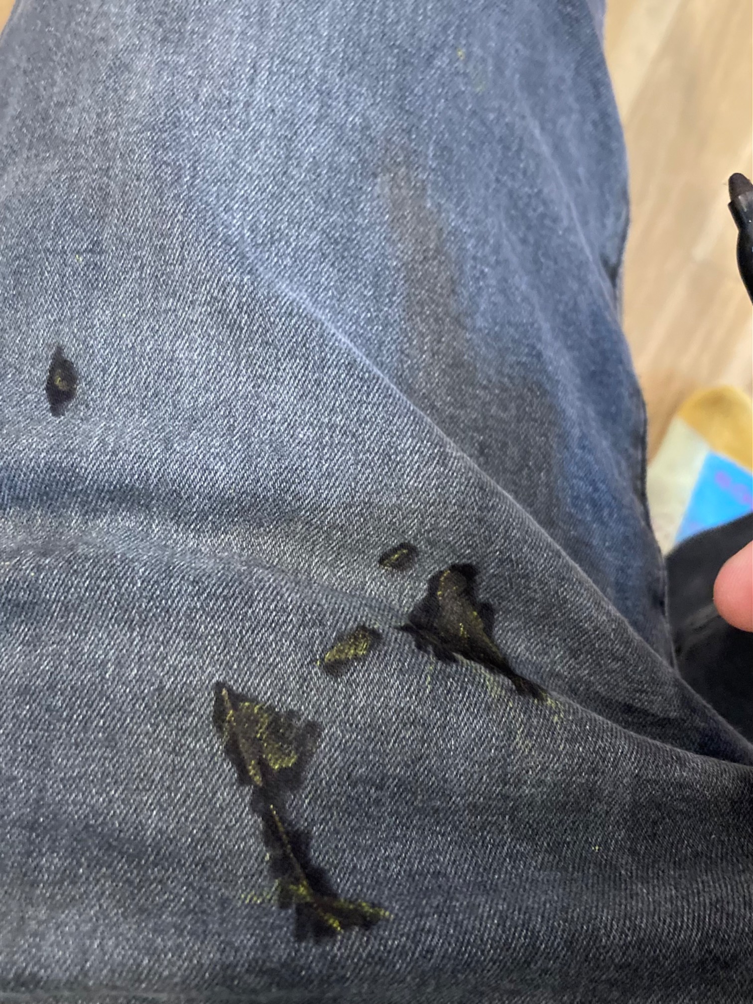 Jeans with extra dark Sharpie marks