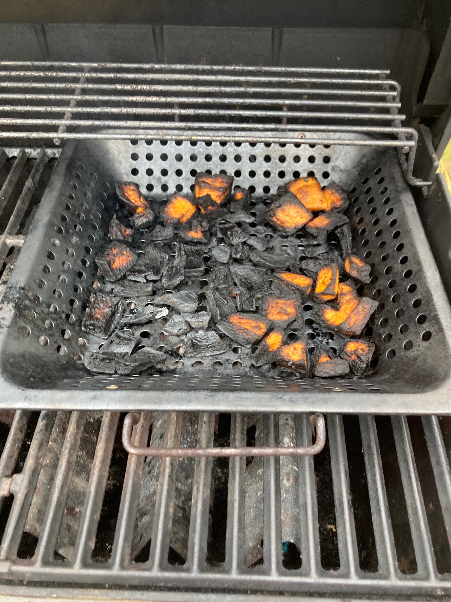 Charred squash chunks on grill