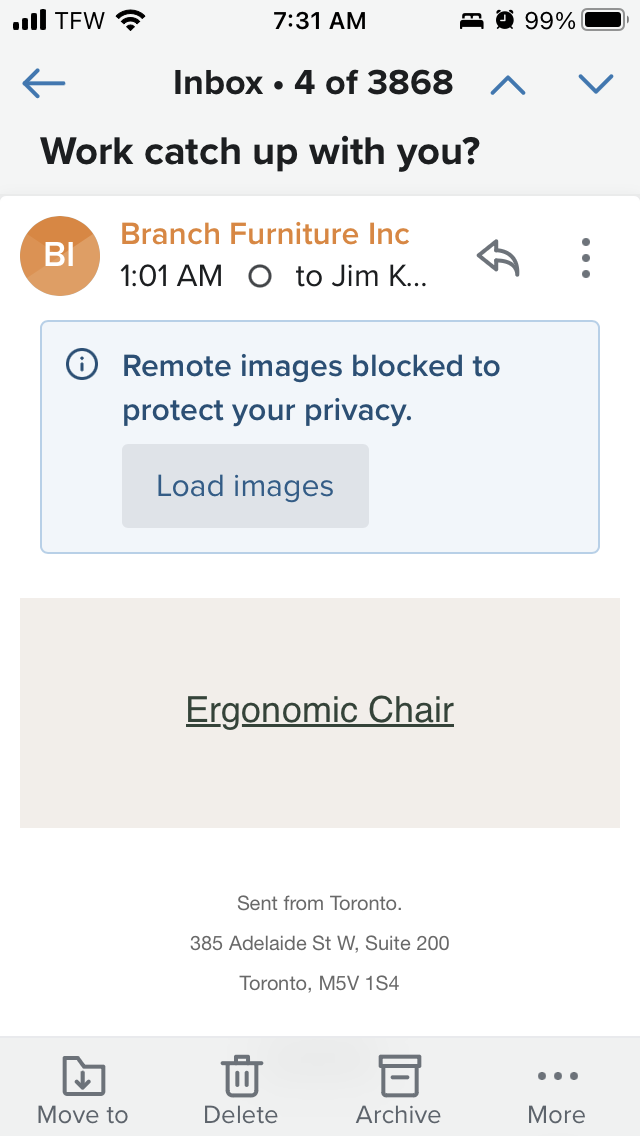 This is why turning off image loading in email is good. (Besides the main purpose avoiding getting t
