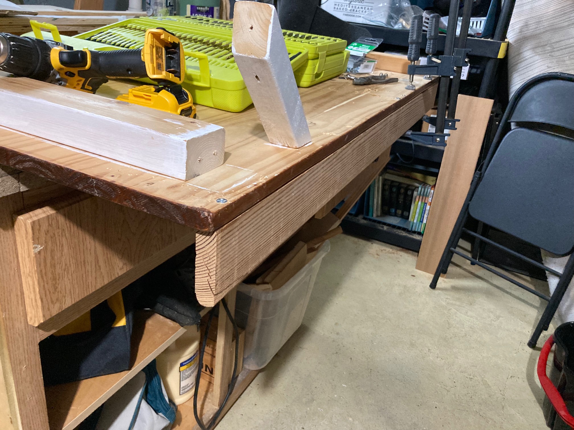 I’m adding walls to this table we picked up. So far, I’ve found the specific wood scraps that will p