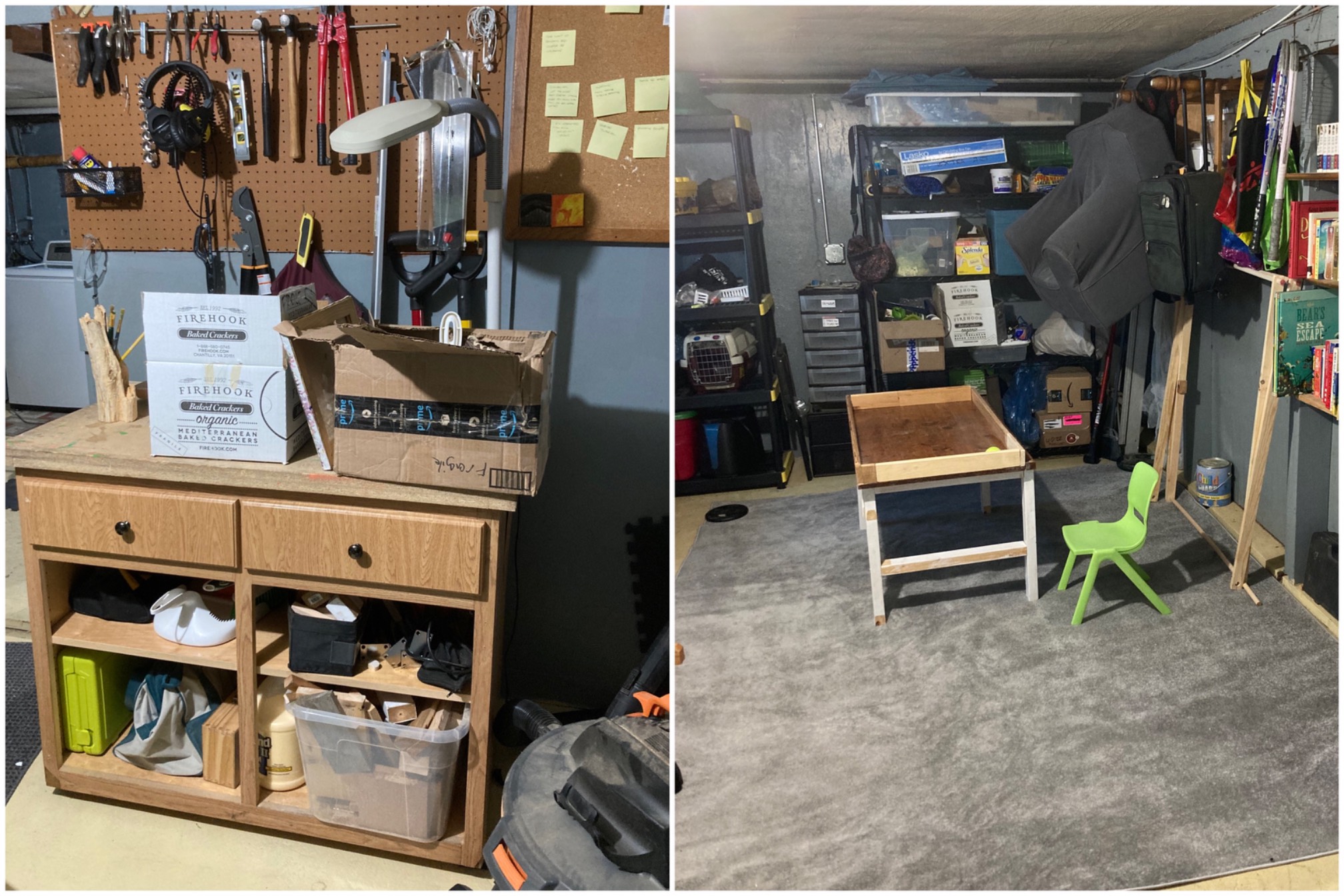 I moved the workbench to the other side of the basement and put a rug down in the side of the baseme