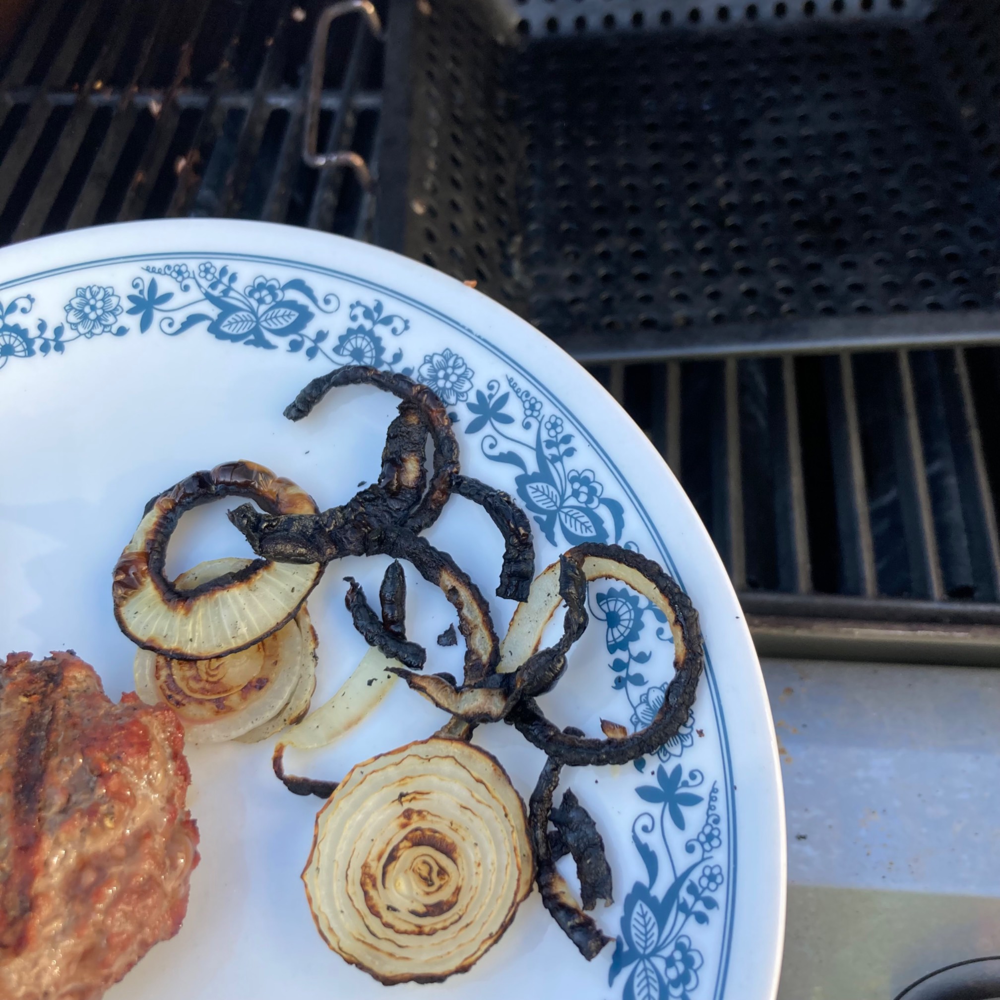 Burned onions over grill